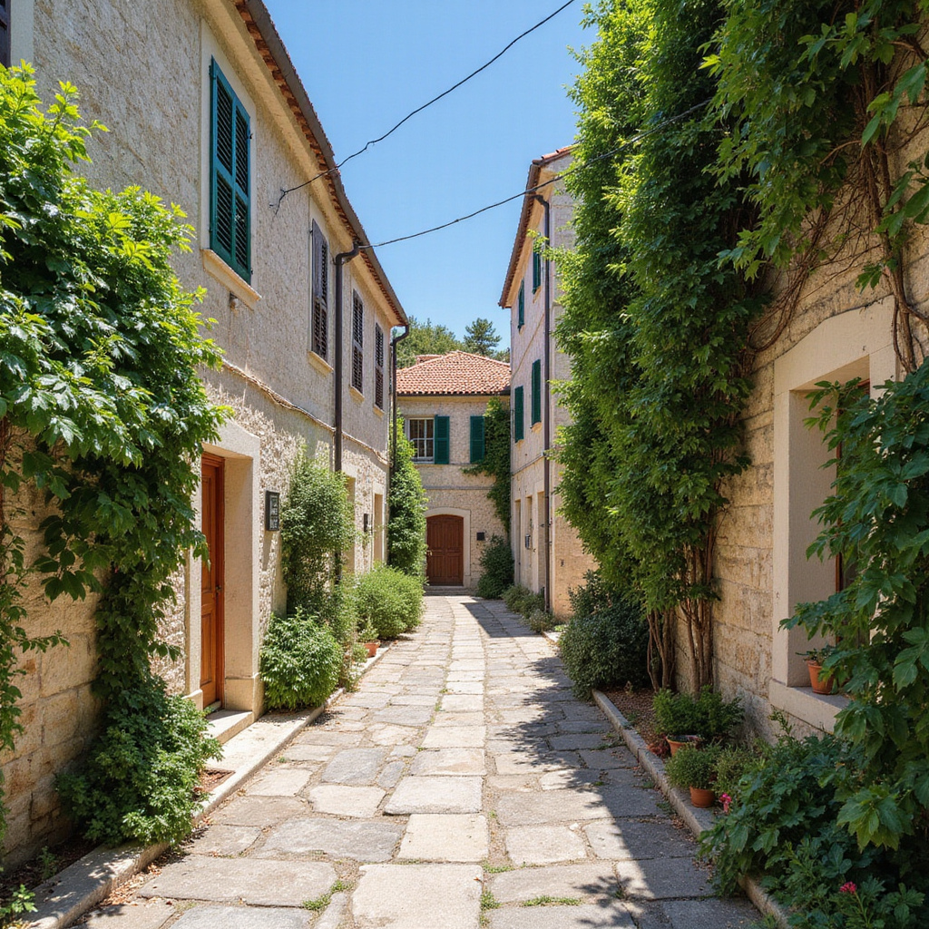 Uliczka w Hvarze otoczona kamiennymi domami i roślinnością
