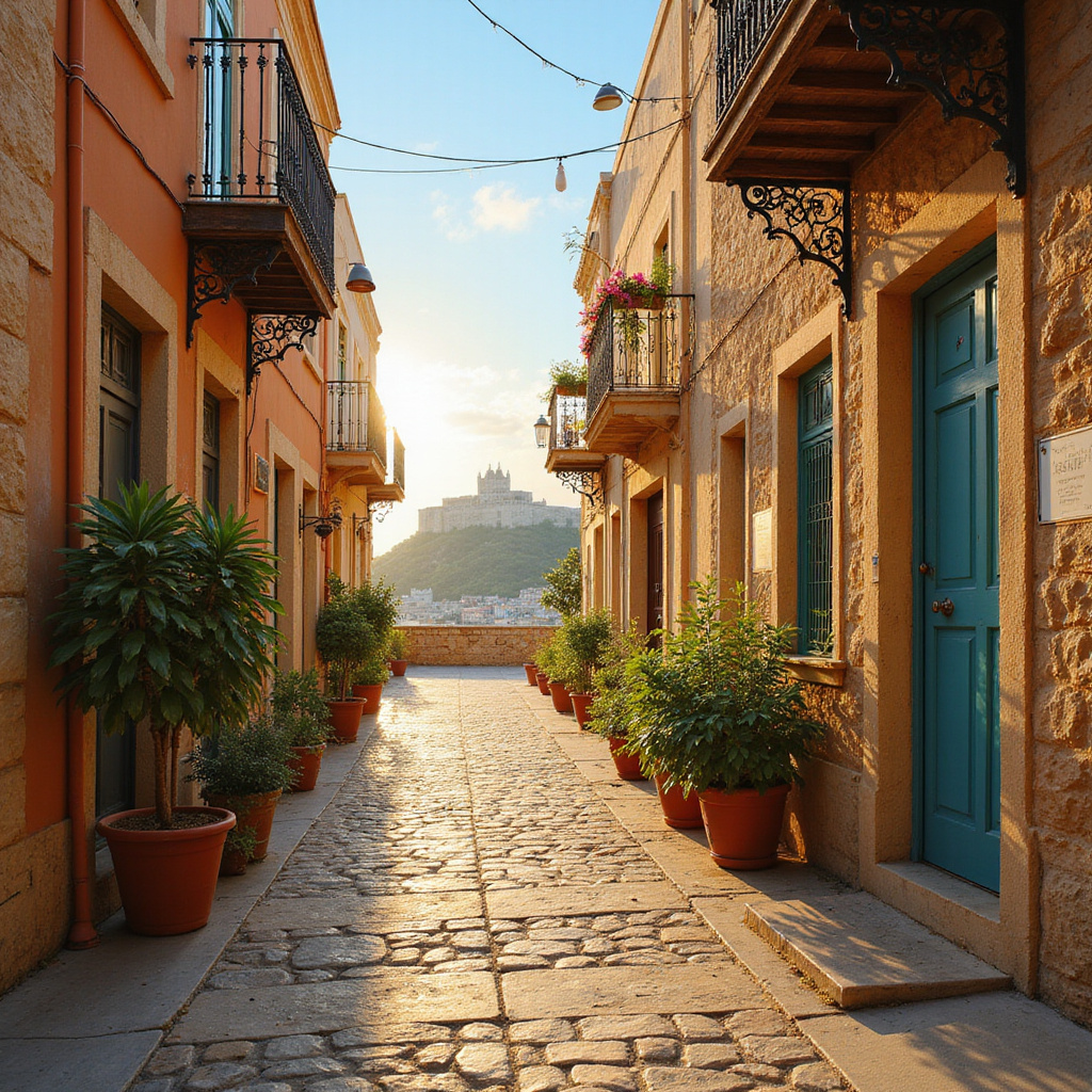 Urokliwa uliczka na Gozo z widokiem na Cytadelę w Victorii, maltańskie wyspy