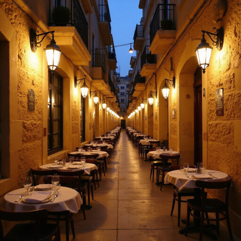 Uliczka w Sliemie z restauracjami serwującymi tradycyjne jedzenie Sliema