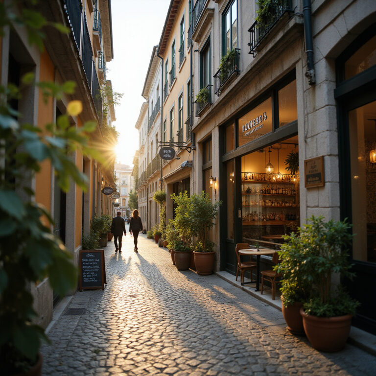 Uliczka w Lizbonie z widokiem na wegańską restaurację – roślinna kuchnia w Portugalii