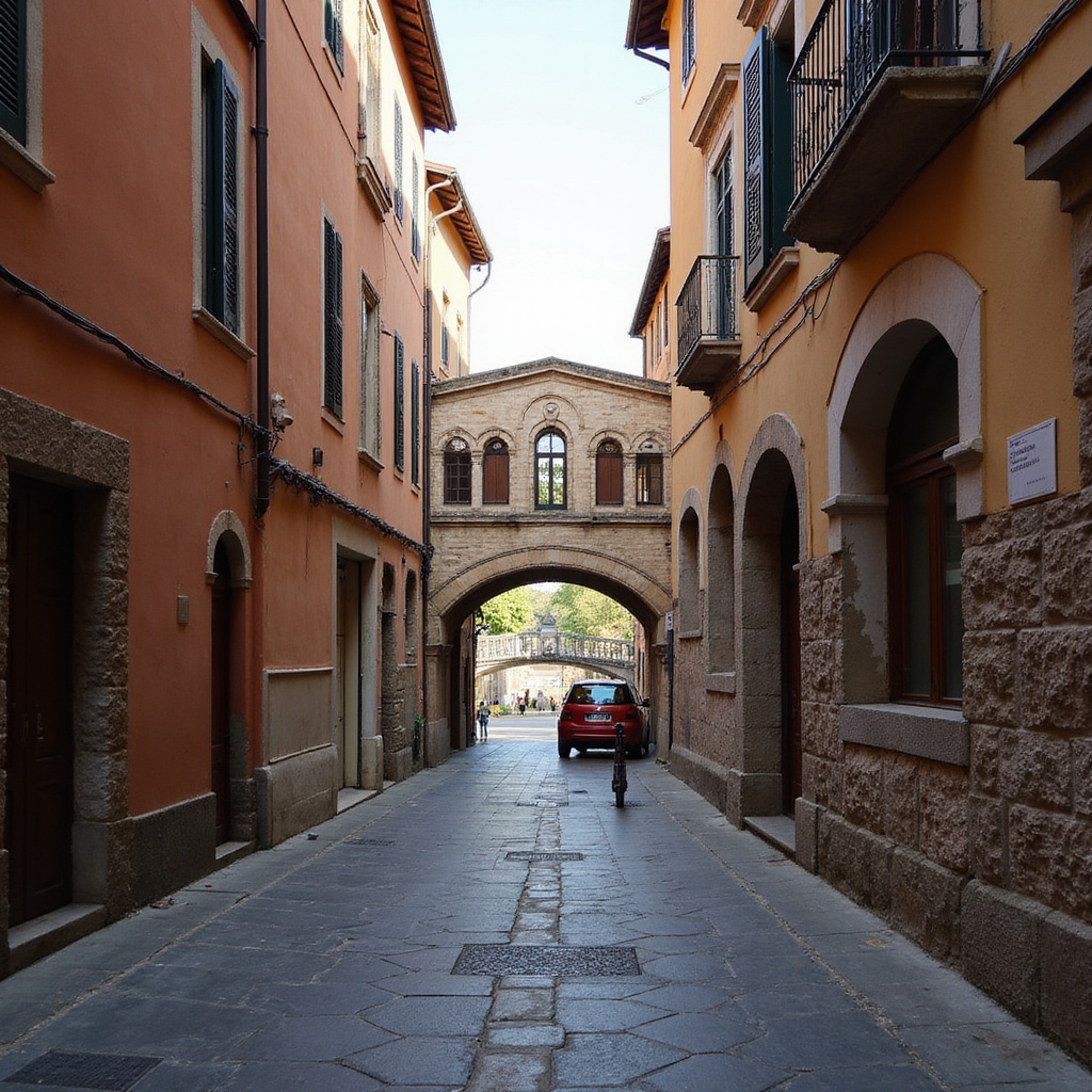 Uliczka w Weronie z widokiem na most Ponte Pietra
