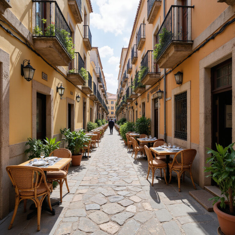 Urokliwe uliczki Faro z restauracjami serwującymi wegetariańskie dania