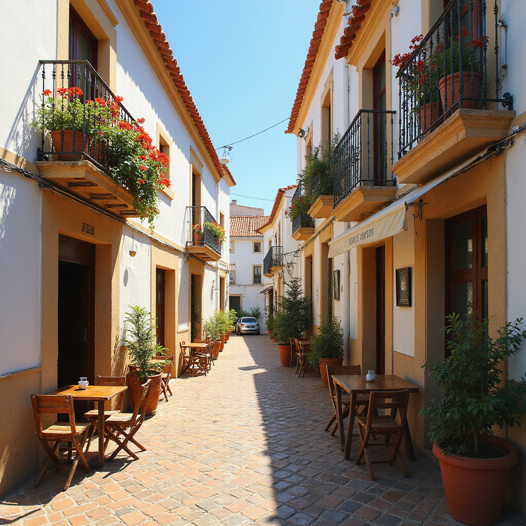 Uliczki Kadyksu w słońcu Andaluzji z lokalnymi kawiarniami