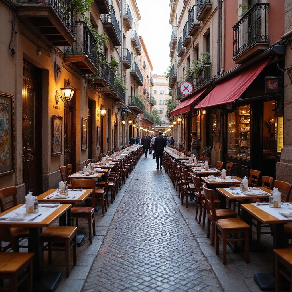 Uliczka w Sewilli z lokalnymi barami serwującymi tapas