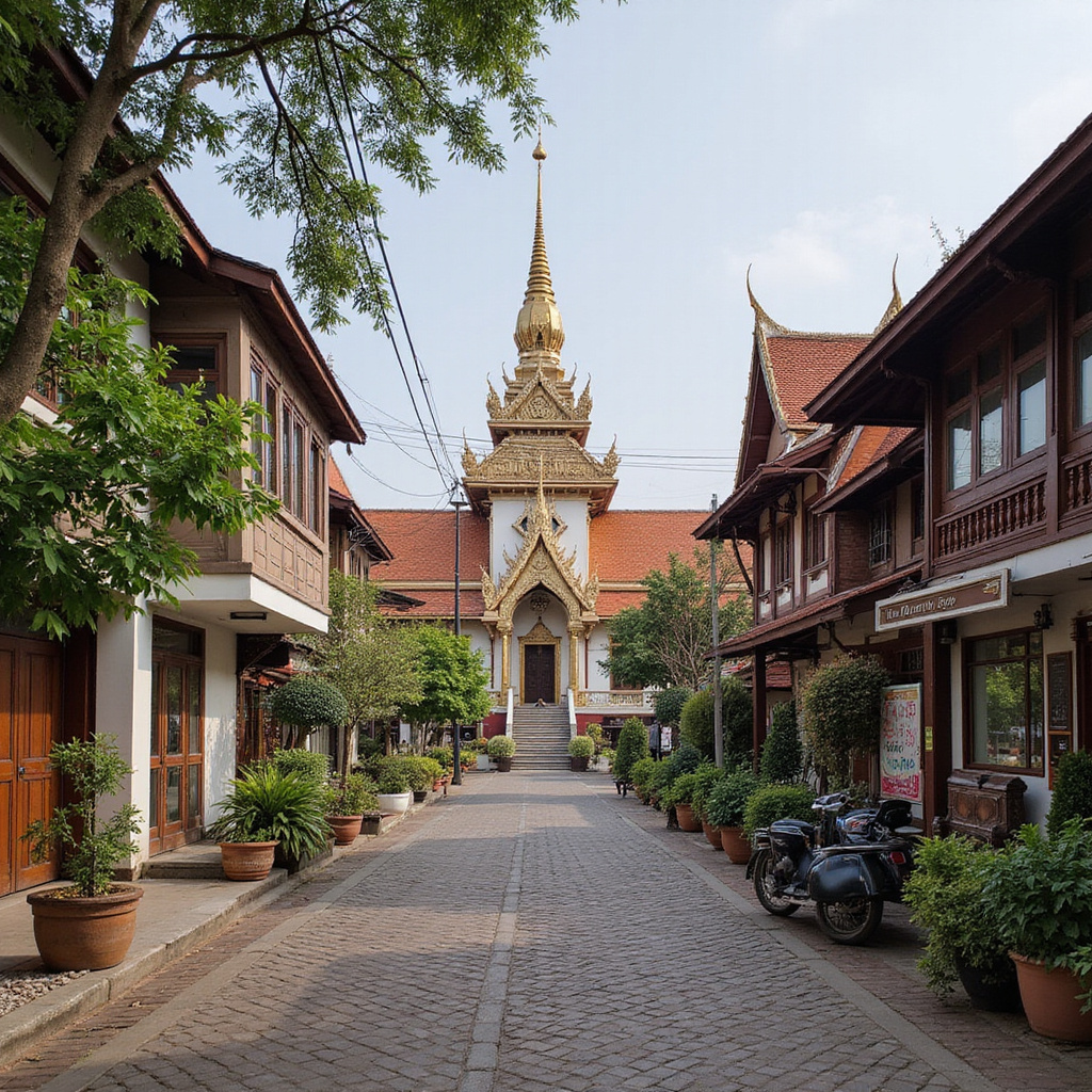 Ulica w Chiang Mai w okolicach świątyni Wat Phra Singh, historia królestwa Lanna