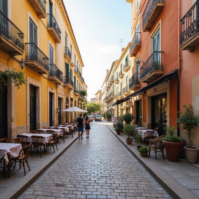Urokliwe uliczki Palma de Mallorca z kolorowymi kamienicami i lokalnymi kawiarniami
