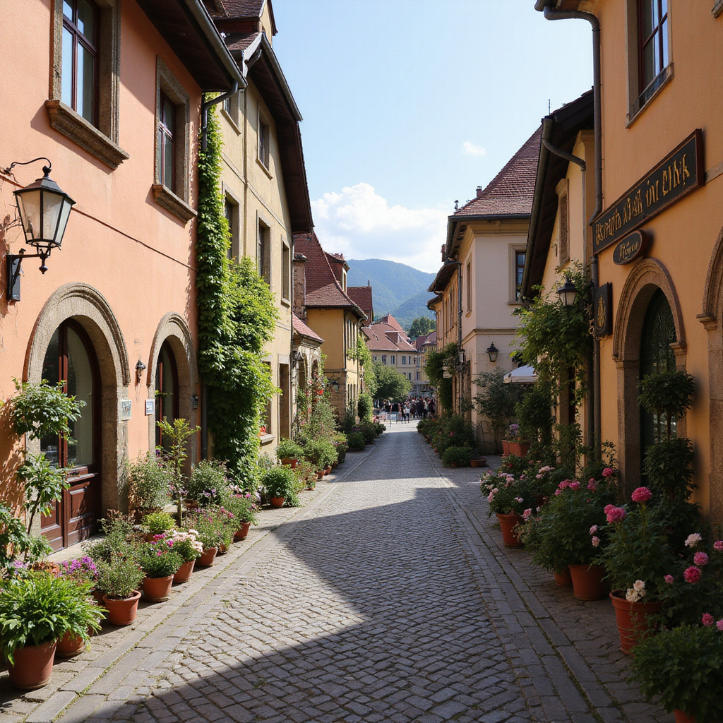 Uliczki Starego Miasta w Czeskim Krumlovie podczas Festiwalu Róż, pełne kwiatów i aromatów