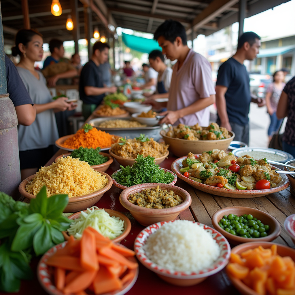 uliczny stragan z lokalnym jedzeniem w Sukhothai, tajska kuchnia