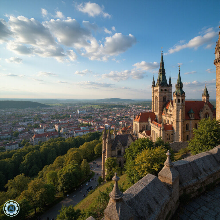Widok na Brno z zamku Špilberk, architektura miasta i zielone tereny