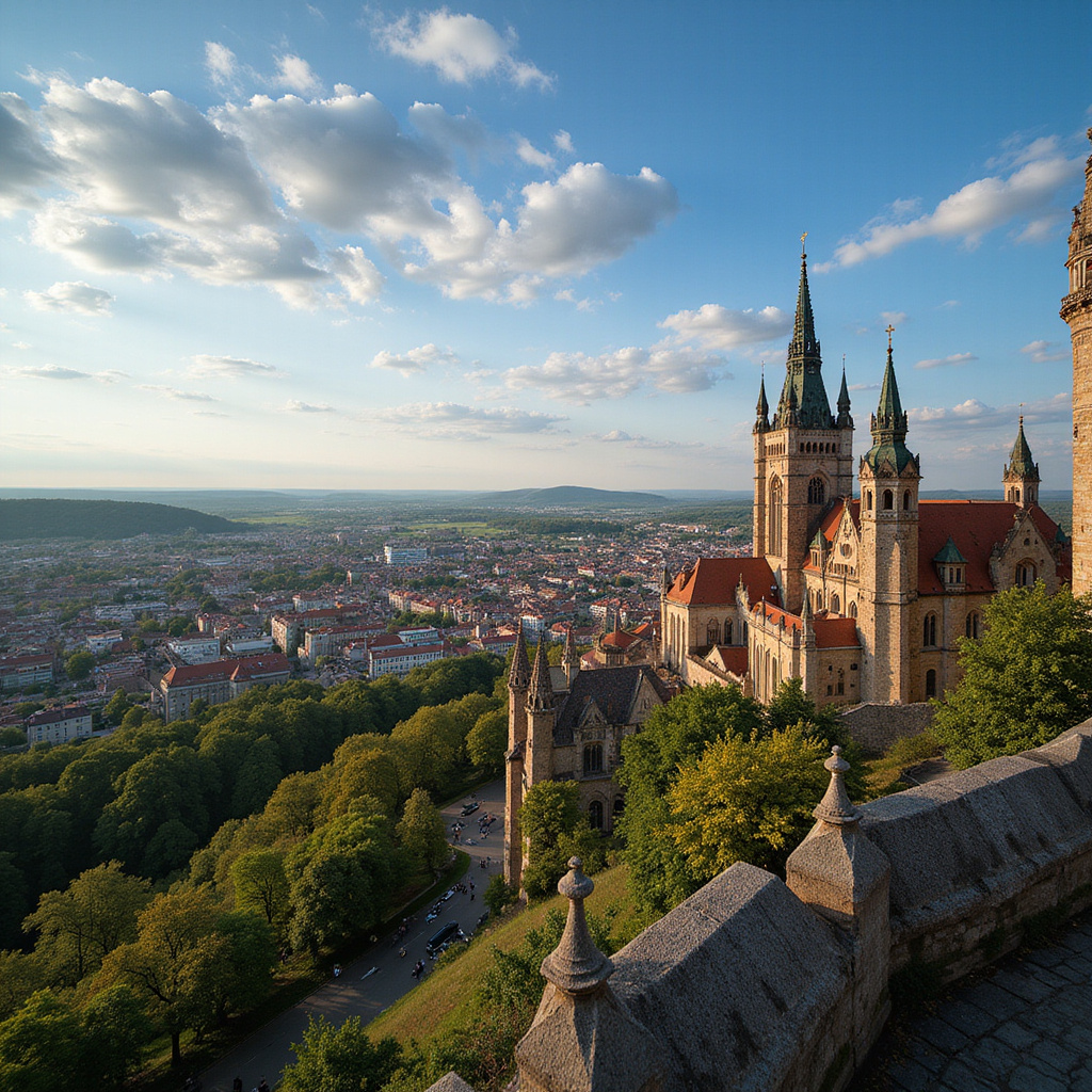 Widok na Brno z zamku Špilberk, architektura miasta i zielone tereny