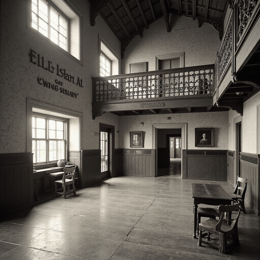 Ellis Island - Historyczne Zdjęcie Wielkiej Hali, miejsce kontroli imigrantów