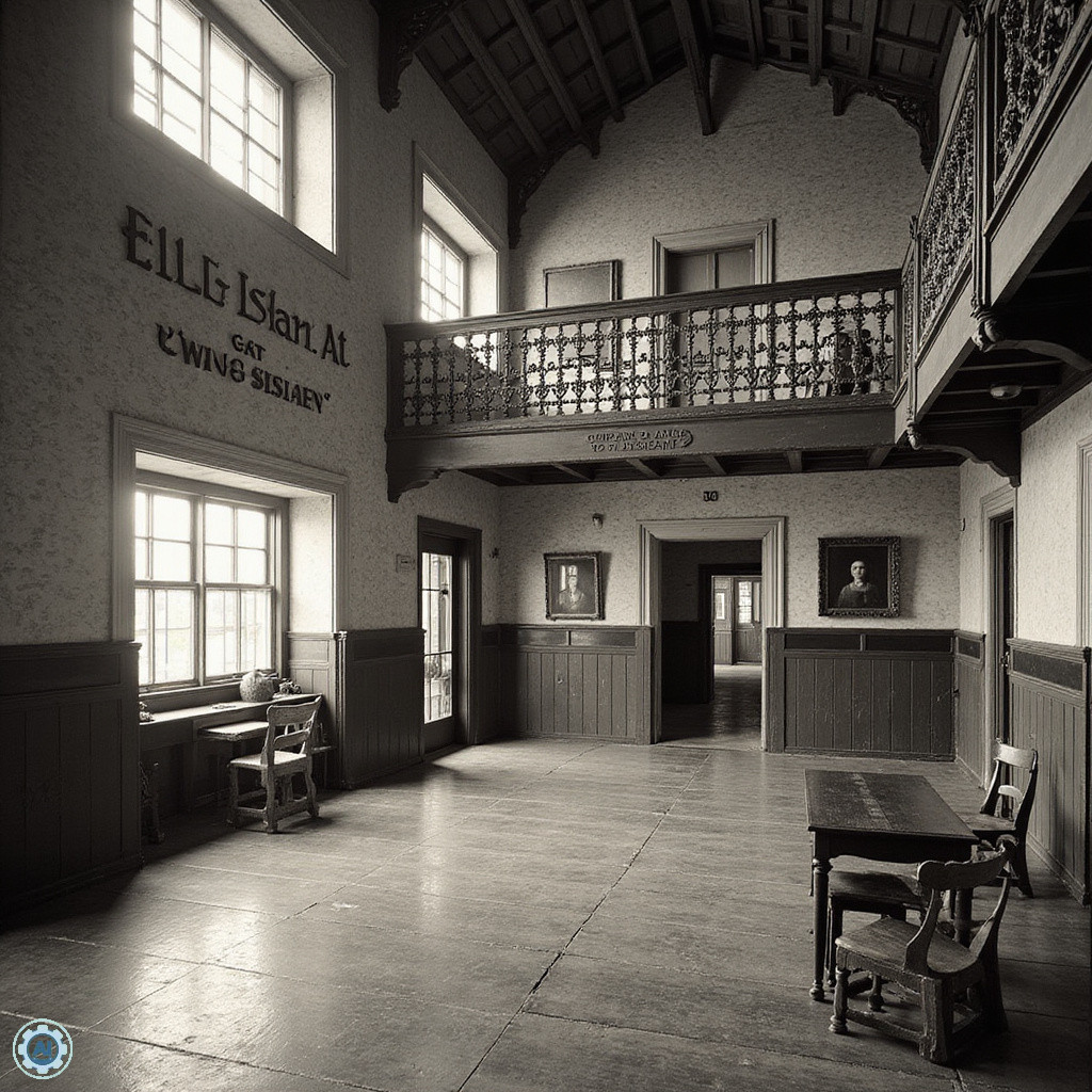 Ellis Island - Historyczne Zdjęcie Wielkiej Hali, miejsce kontroli imigrantów