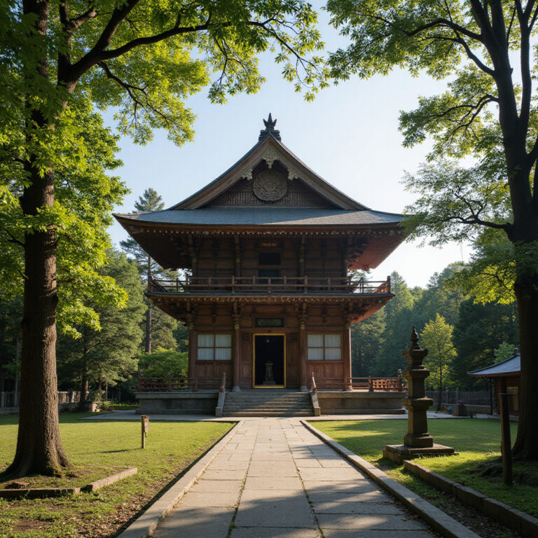 Wielka drewniana świątynia Todai-ji otoczona drzewami w Nara