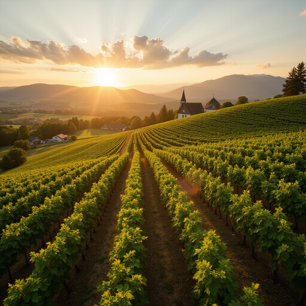 Winnice Alzacji rozciągające się na słonecznych wzgórzach, idealne terroir dla Rieslinga