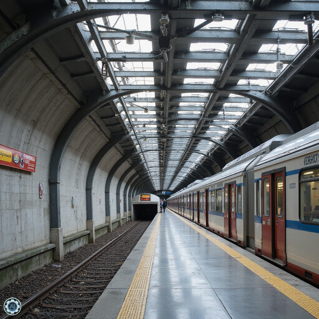 Nowoczesna stacja metra w Bilbao z charakterystycznymi stalowymi elementami projektu Normana Fostera
