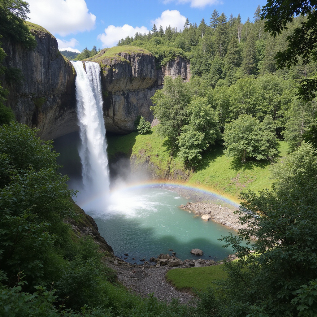 Fotograficzne safari po Kuldīdzie: wodospad Venta otoczony zielenią i tęczą