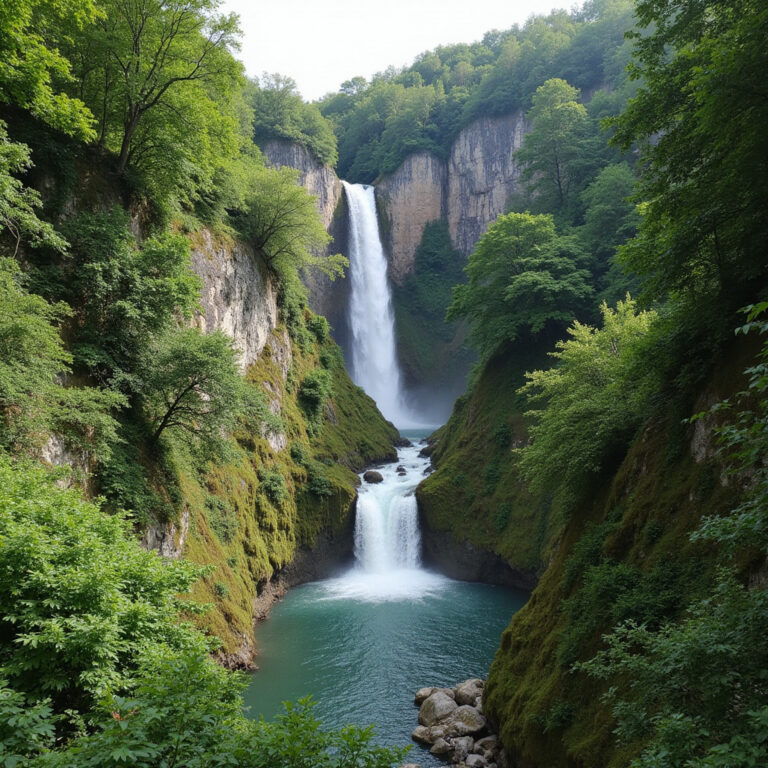 Wodospad Ventas Rumba w Kuldīdze, najszerszy wodospad w Europie, otoczony zielenią
