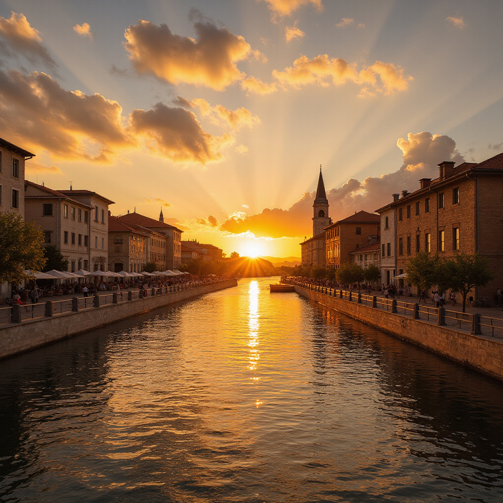 Złocisty zachód słońca nad promenadą Riva w Zadarze, fenomen przyrody i architektury