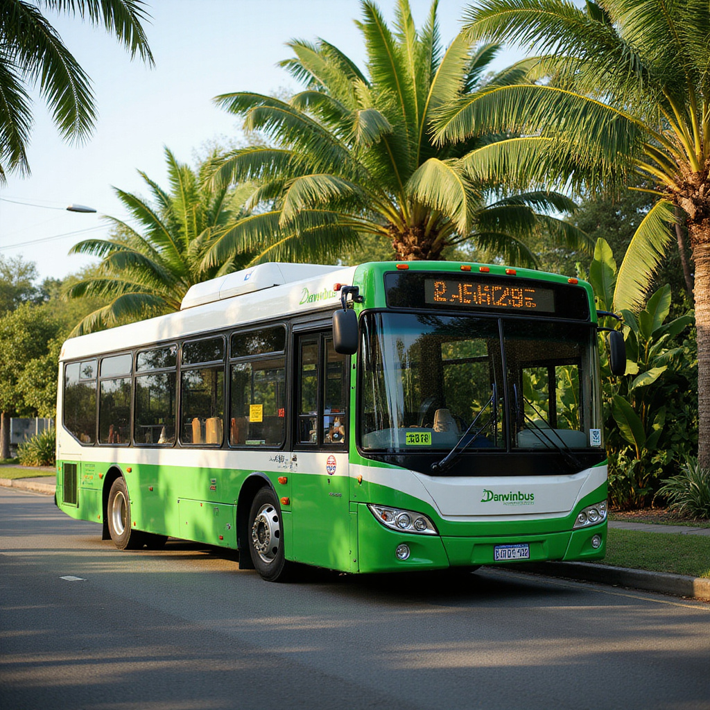 Autobus miejski w Darwin na tle tropikalnej roślinności