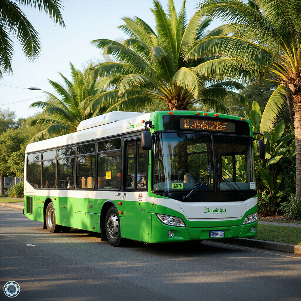 Autobus miejski w Darwin na tle tropikalnej roślinności
