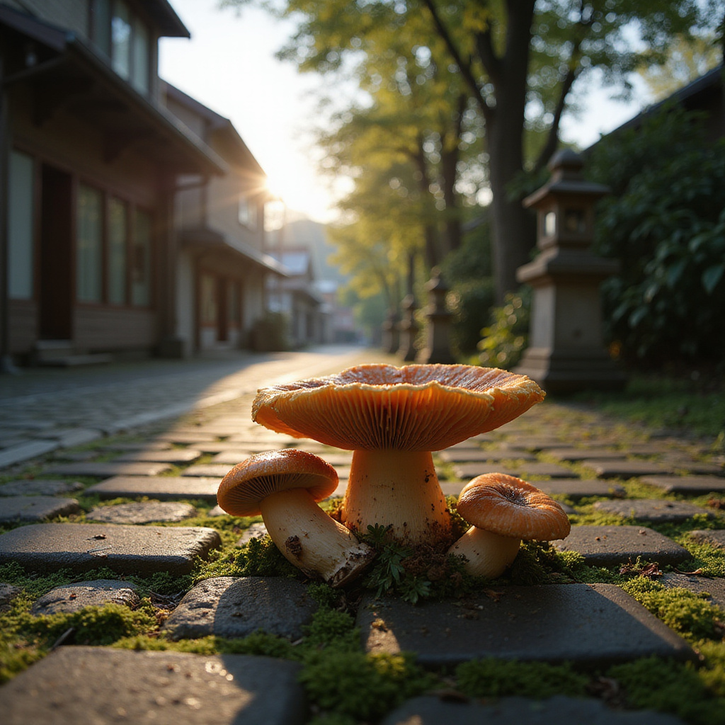 jesienne grzyby matsutake na tle ulicy w Hiroszimie