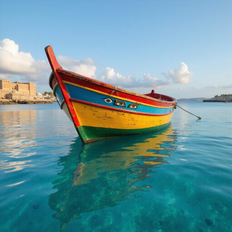 Kolorowe łodzie rybackie luzzu na tle turkusowej wody w Marsaxlokk