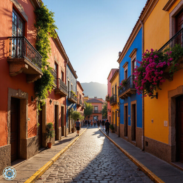 kolorowe ulice San Miguel de Allende z kolonialną architekturą i światłem słonecznym