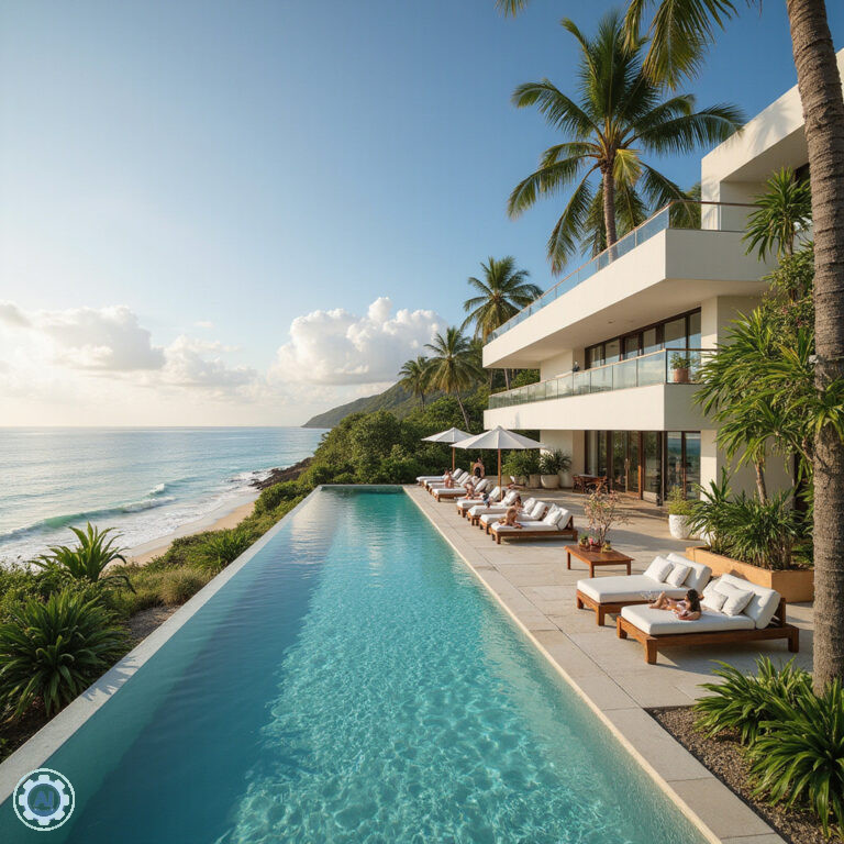 Luksusowy hotel w Cabarete z widokiem na plażę i turkusową wodę, idealny dla miłośników wygody