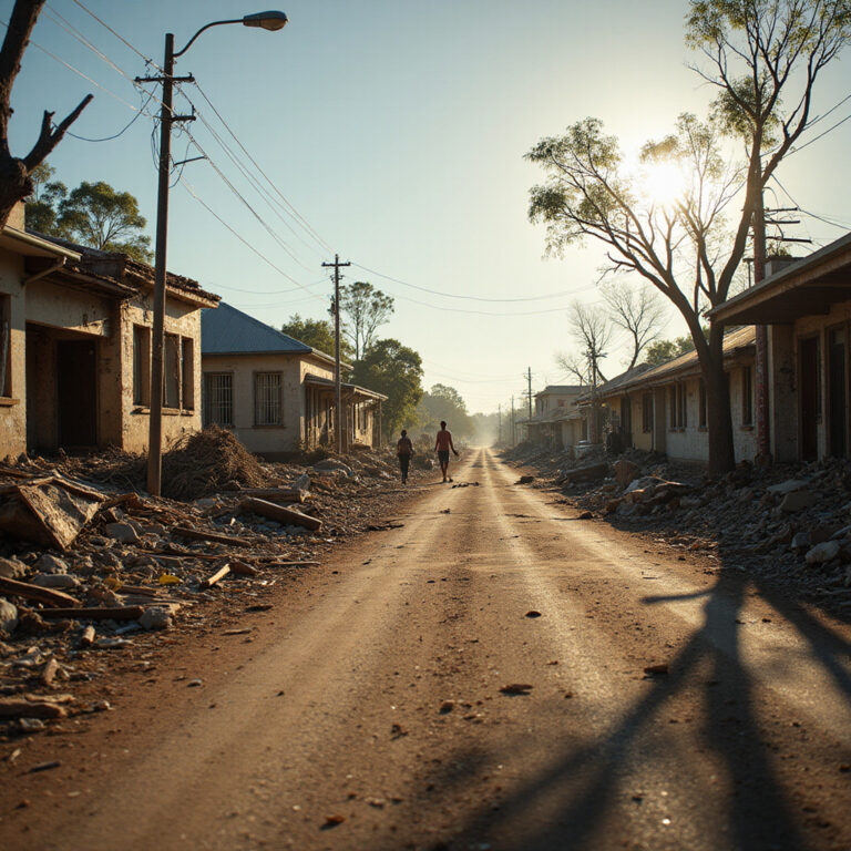 Mitchell Street w Darwin po cyklonie Tracy, pokazująca zniszczenia i odbudowę