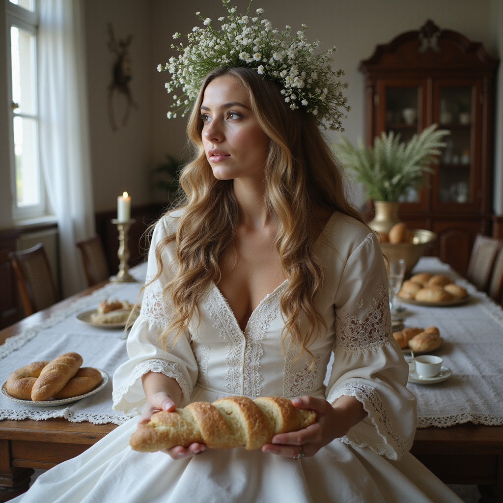 Panna młoda w koronie cep de floare podczas weselnego rytuału