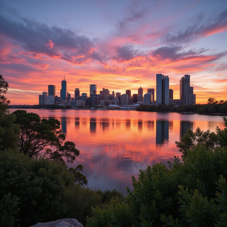 Panorama Perth z Kings Park z widokiem na rzekę Swan i nowoczesne budynki