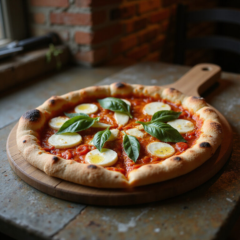 Pizza neapolitańska z chrupiącym brzegiem i świeżą mozzarellą, tradycyjne danie włoskie