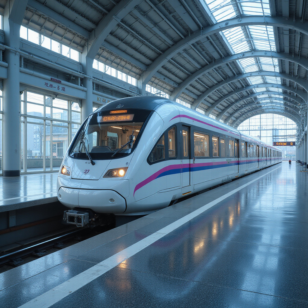 Nowoczesny pociąg na stacji w Kobe - szybki transport miejski