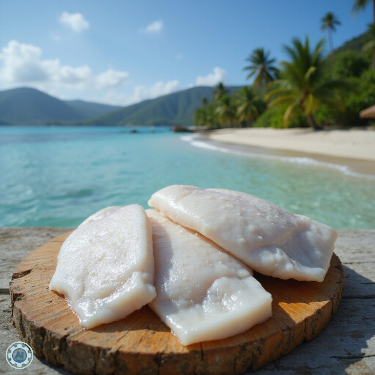 Świeża ryba do ceviche na tle karaibskiej plaży