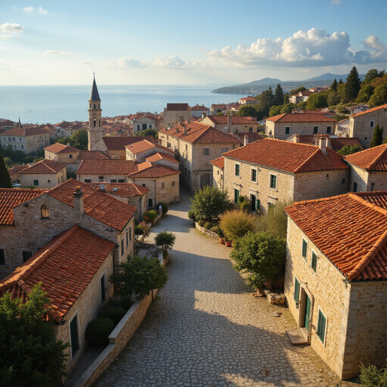 Widok na Stare Miasto Korčuli z wąskimi uliczkami i kamiennymi domami, idealne miejsce na wakacje w Chorwacji