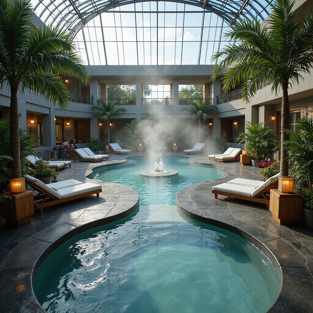 Strefa relaksu w Aquapark Babylon z gorącymi źródłami i leżakami