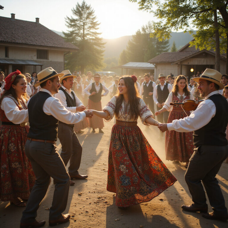 Tradycyjne rumuńskie wesele z tańcem horą i żywą muzyką