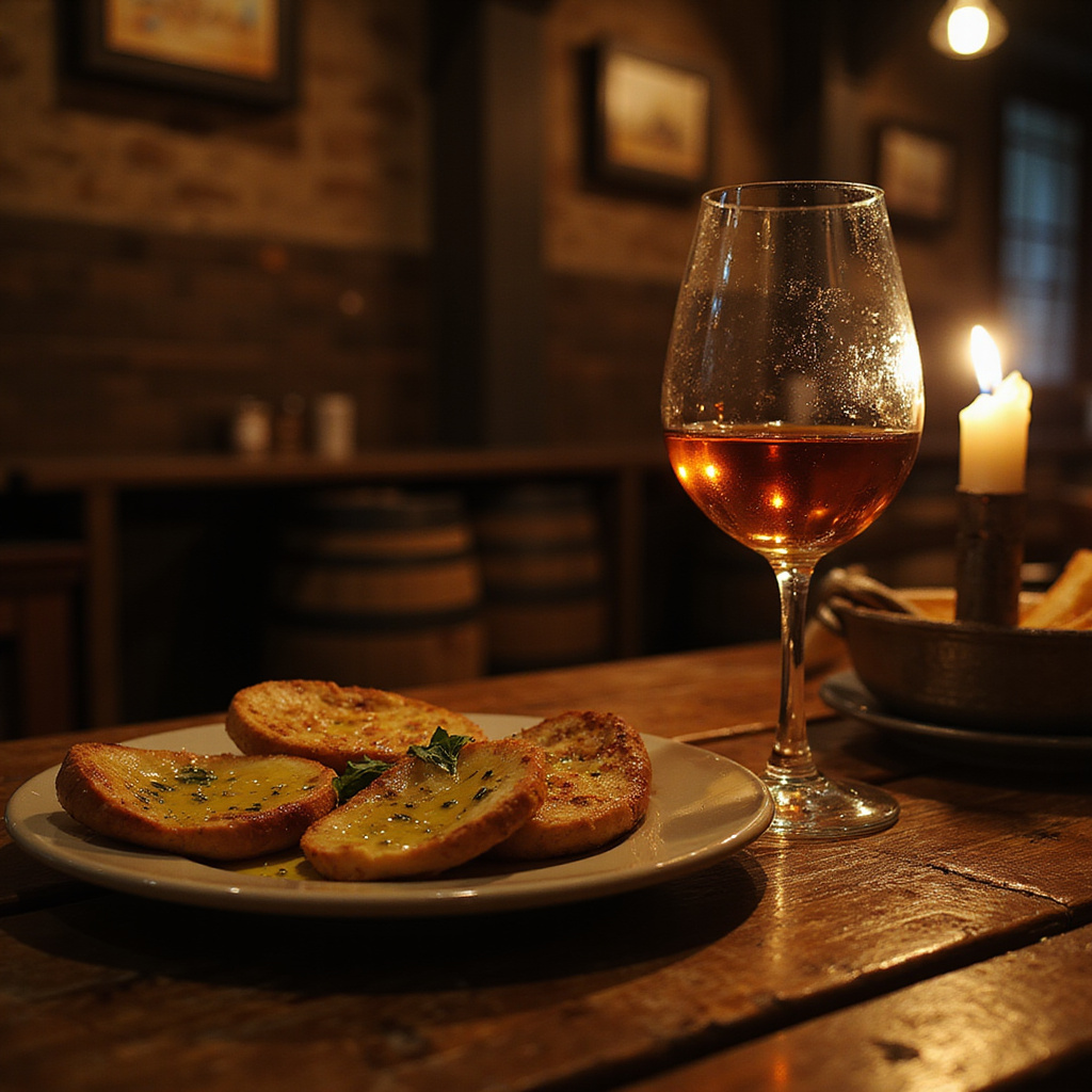 Tradycyjne tapas serwowane z kieliszkiem sherry w tawernie