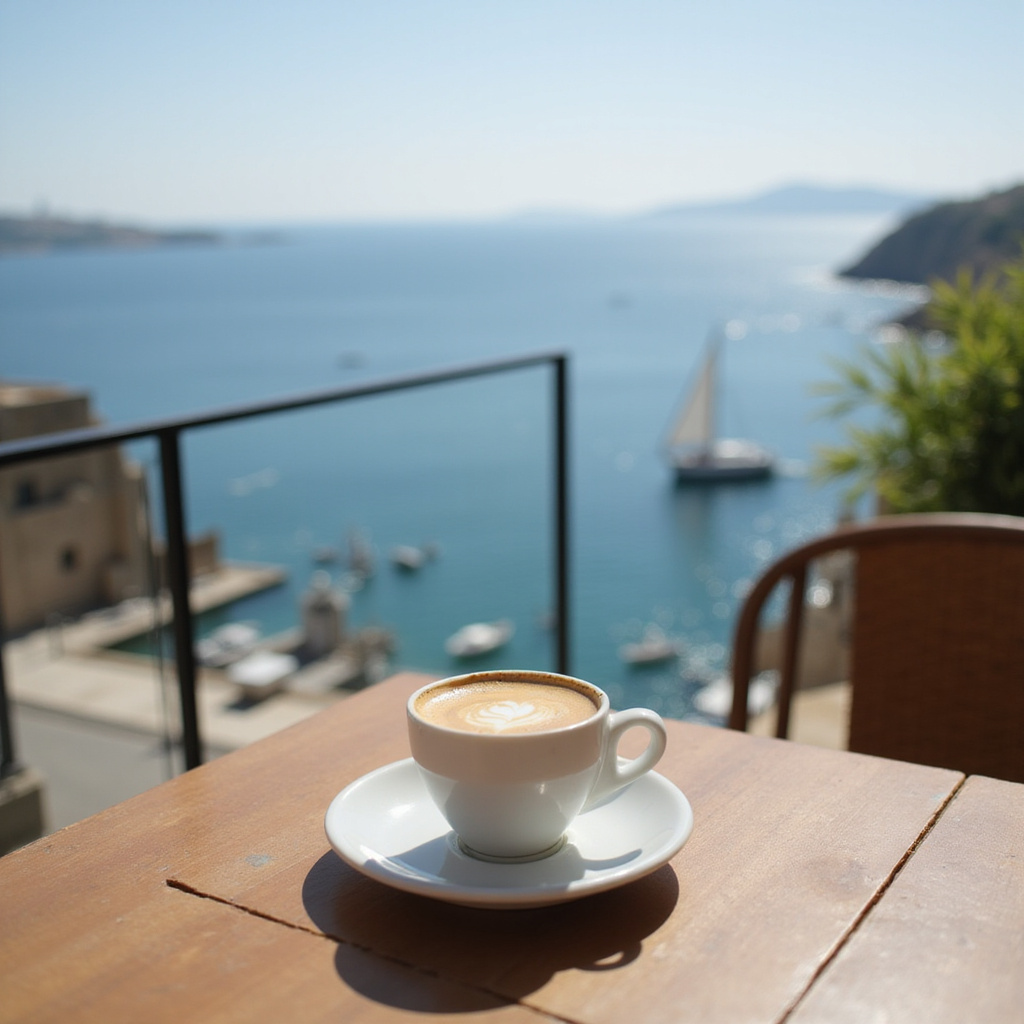 Widok na morze z tarasu kawiarni w Sliemie, idealne miejsce na poranne espresso