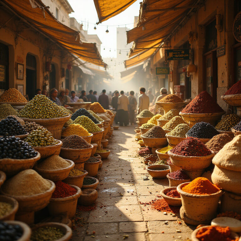 Targ w Sousse z oliwkami i przyprawami, aromatyczne stragany