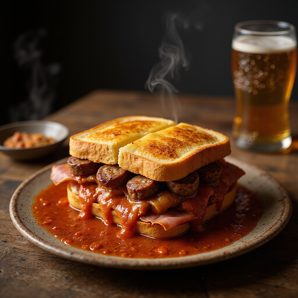 Francesinha - tradycyjne danie Porto z serem i sosem pomidorowym