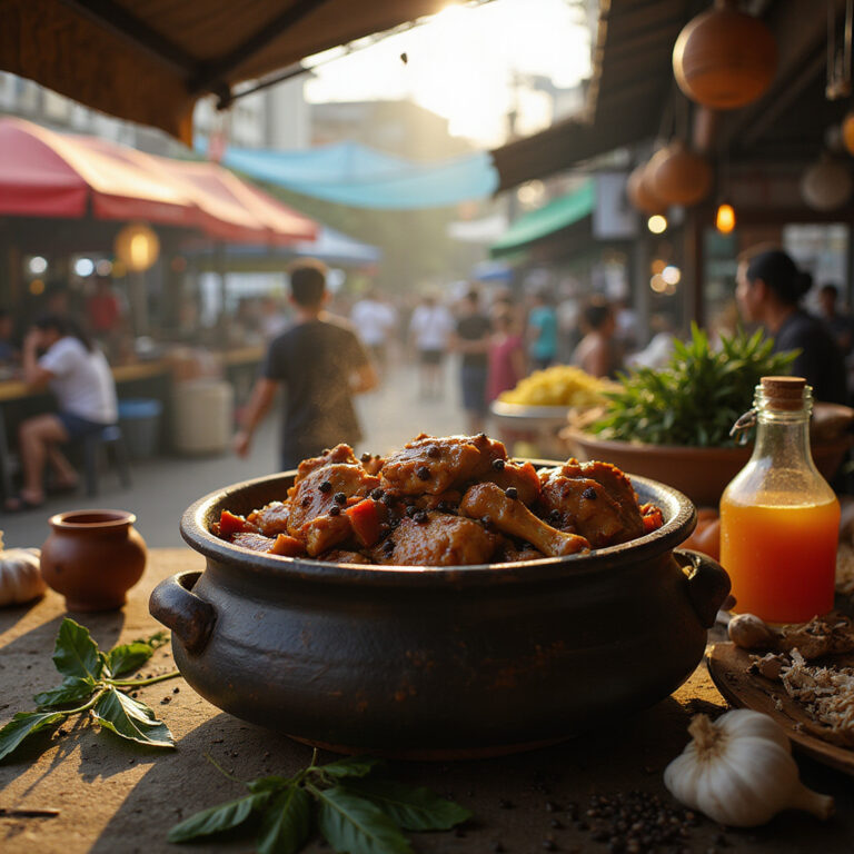 Tradycyjne filipińskie adobo na targu w Manili