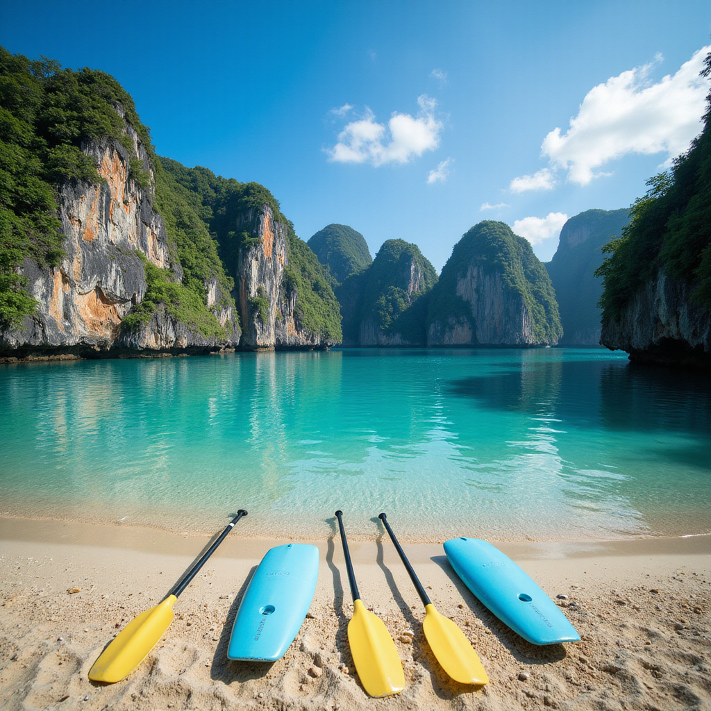 Widok na turkusową lagunę w El Nido z kajakami, idealne miejsce na relaks i aktywności wodne