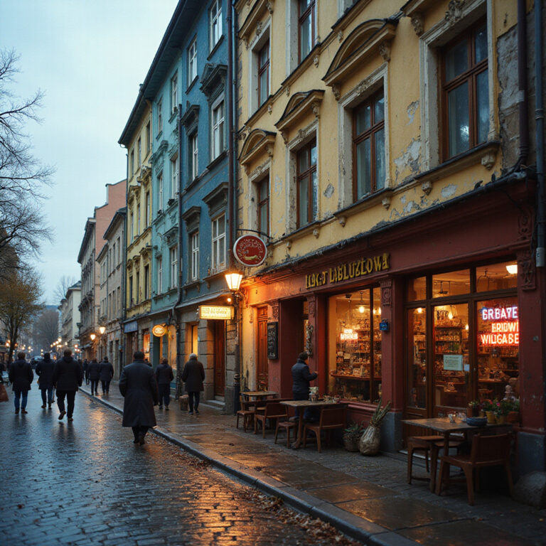 Ulica na warszawskiej Pradze z barami mlecznymi i kolorowymi kamienicami, idealna na kulinarny spacer