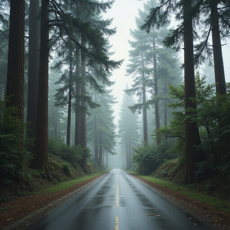 Ulica w Baguio otoczona sosnami, idealna na spacer