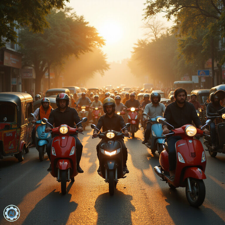 ulica w Hanoi z intensywnym ruchem skuterów i tuk-tuków