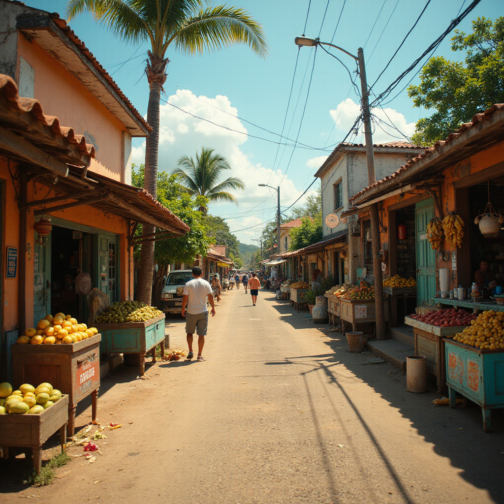 Ulica w Las Terrenas z lokalnymi straganami i ukrytymi smakami Dominikany