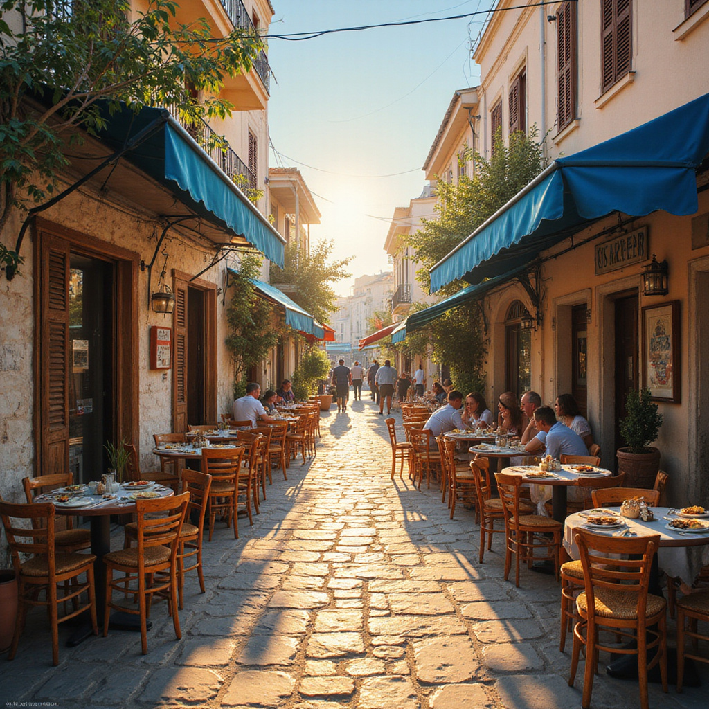 Ulica w Limassol z tawernami serwującymi autentyczne meze