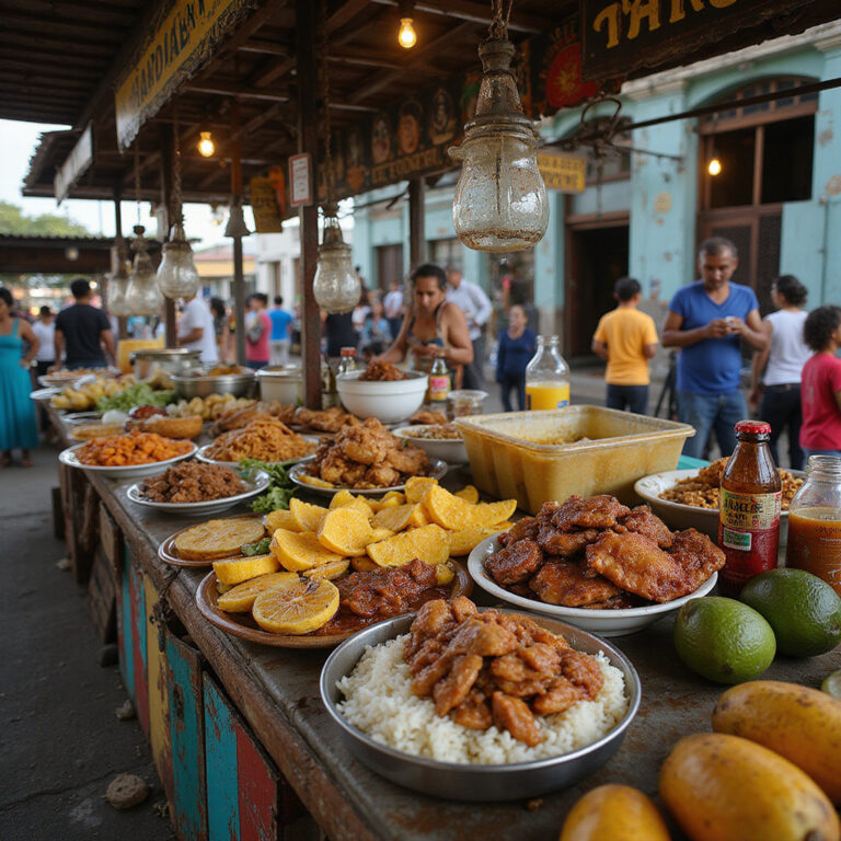 Ulica w Santo Domingo z lokalnymi straganami z jedzeniem, gdzie zjeść Santo Domingo i spróbować tradycyjnych dań