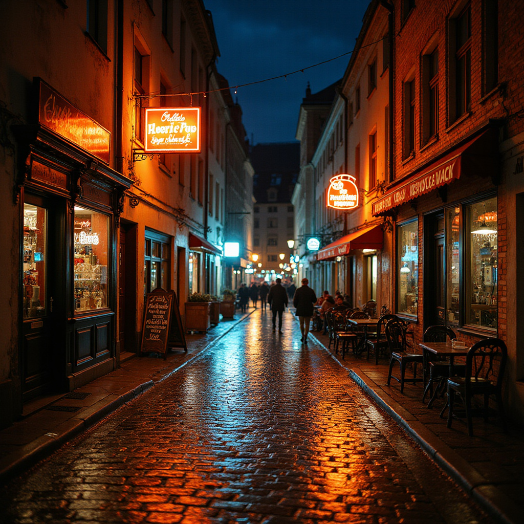 Ulica w Ostrawie z lokalnymi knajpkami i życiem nocnym
